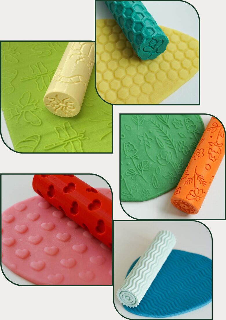 MICI Rouleaux en silicone pour enfants : vagues, alvéoles, cœurs, insectes, fleurs des prés